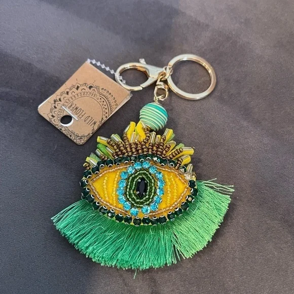 Rhinestone And Beaded Evil Eye Frig Key Chain - Picture 1 of 2